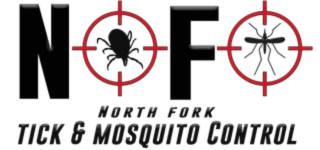 Logo for "Mosquito Joe". It features silhouettes of a tick and a mosquito each in crosshairs. Text reads "Protecting Your Family with Tick Control Suffolk County NY.